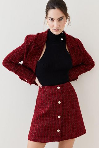Karen Millen + Tweed Button Detail Mini Skirt