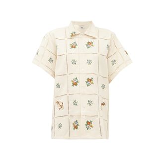 Bode + Needle-Point Floral-Embroidered Cotton Shirt