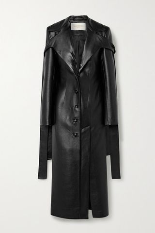 Material + Tie-Detailed Faux Leather Coat