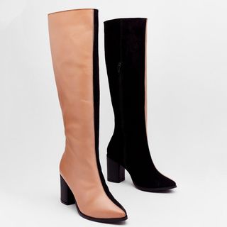Nasty Gal + Two-Tone It Down Knee-High Heeled Boots