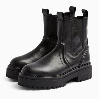 Topshop + Black Leather Chunky Chelsea Boots