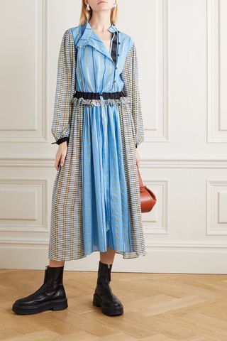 Stine Goya + Felisa Ruffled Checked Cotton-Blend Poplin Midi Dress
