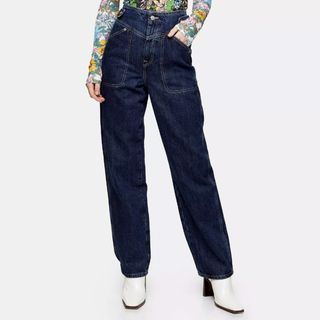 Topshop + Indigo V Panel Wide Leg Jeans