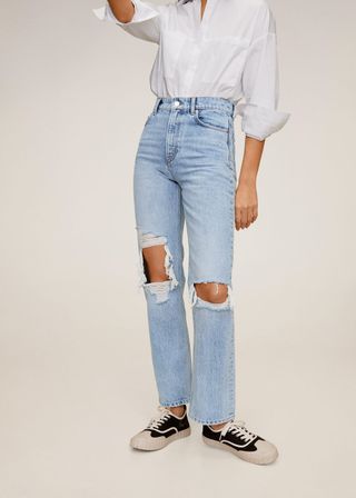 Mango + Straight-Fit Decorative Rips Jeans