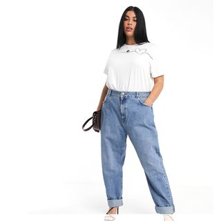 ASOS Design + High Rise Slouchy Mom Jeans in Mid Vintage Wash