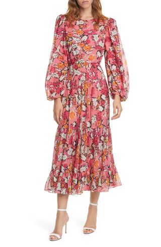 Saloni + Isabel Floral Long Sleeve Silk Maxi Dress