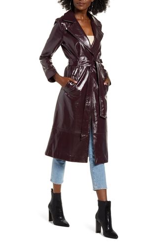 Leith + Faux Patent Leather Trench Coat
