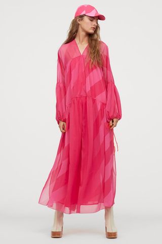 H&M + Studio Collection Voluminous Chiffon Dress in Magenta/Light Pink