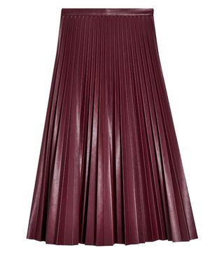 Topshop + Burgundy Pleated PU Midi Skirt