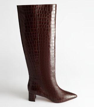 & Other Stories + Croc Leather Knee High Boots