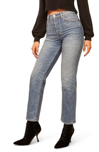 Reformation + Juliet High Waist Relaxed Fit Button Fly Straight Leg Jeans