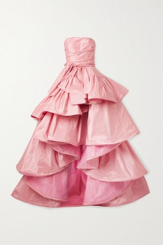 Oscar de la Renta + Ruffled Asymmetric Silk-Taffeta Gown