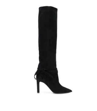 Saint Laurent + Grace Bow-Embellished Suede Knee Boots