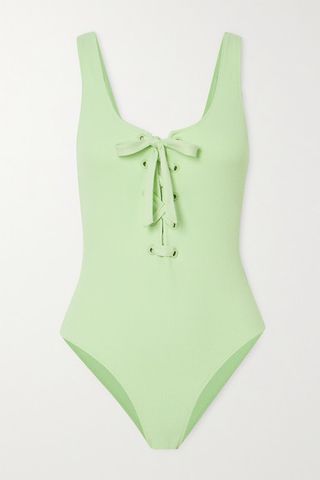 Ganni + Lace-Up Ribbed Swimsuit