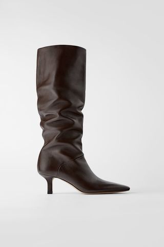 Zara + Soft Leather Square Toe Heeled Boots