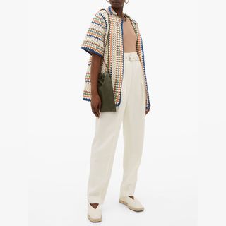 Bode + Striped Crochet-Cotton Shirt