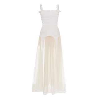 Sandy Liang + Eight Tulle-Paneled Smocked Cotton Dress