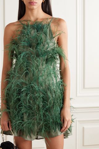 Cult Gaia + Shannon Feather-Embellished Silk-Chiffon Mini Dress