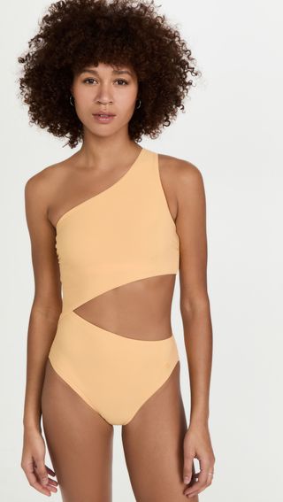 Tory Burch + Solid One Shoulder Cut Out One Piece