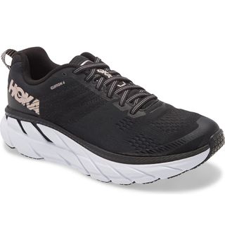Hoka One One + Clifton 6 Running Shoes in Black/Rose Gold