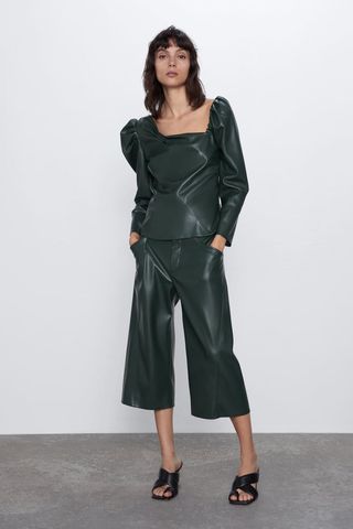 Zara + Faux Leather Asymmetric Top