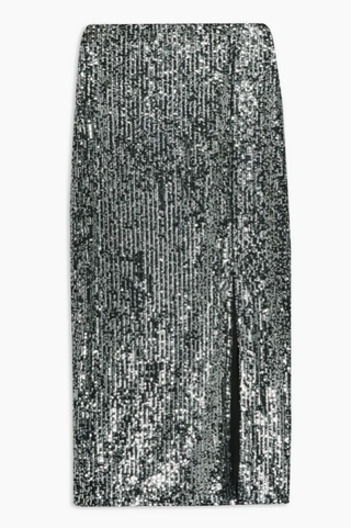 Topshop + Silver Sequin Split Midi Skirt