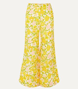 Faithful The Brand + Marise Cropped Floral-Print Crepe Wide-Leg Trousers