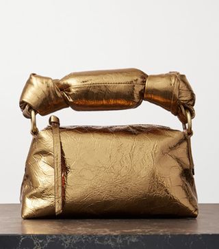Dries Van Noten + Pillow Mini Metallic Crinkled-Leather Tote