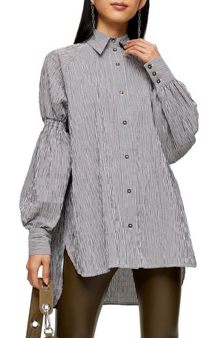 Topshop + Oversize Stripe Texture Button-Up Shirt