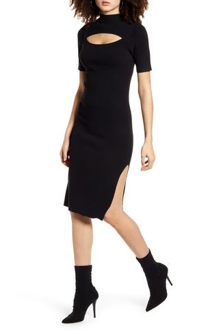 Leith + Cutout Front Mock Neck Sweater Dress