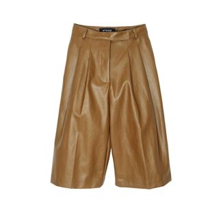 The Frankie Shop + Pernille Faux Leather Trouser Shorts in Brown