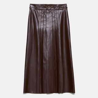 Zara + Pleated Faux Leather Skirt