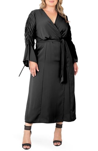 Standards & Practices + Ruched Long Sleeve Wrap Maxi Dress