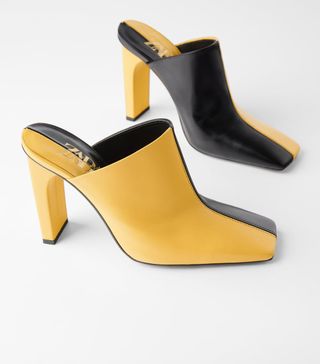 Zara + Two-Tone Heeled Leather Mules