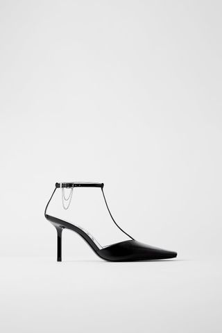 Zara + Heeled Leather T-Bar Shoes With Chain