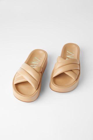 Zara + Padded Flatform Leather Sandals