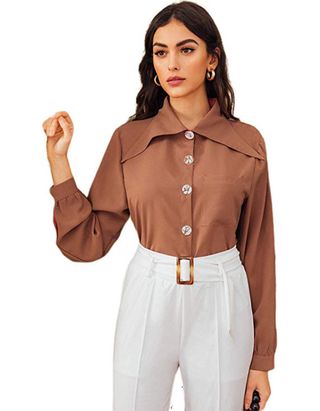 Romwe + Long Sleeve Collar Button Down