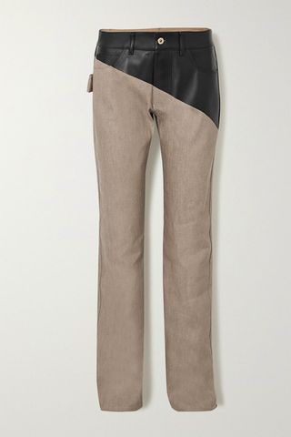 Bottega Veneta + Leather-Paneled High-Rise Straight-Leg Jeans