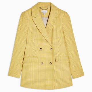 Topshop + Yellow Check Double Breasted Blazer