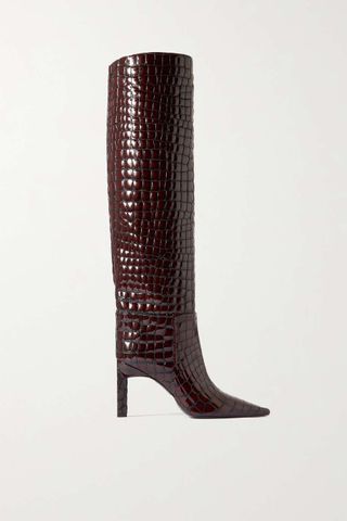 The Attico + Vitto Croc-Effect Glossed-Leather Knee Boots