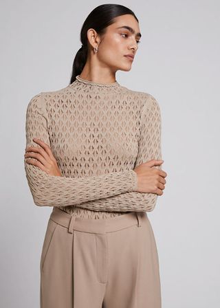 & Other Stories + Fitted Pointelle-Knit Scalloped Edge Top