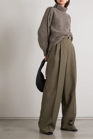 Peter Do + Belted Pleated Wool-Blend Straight-Leg Pants