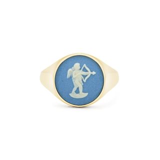 Ferian + Wedgwood Ceramic Cupid and Gold Signet Ring