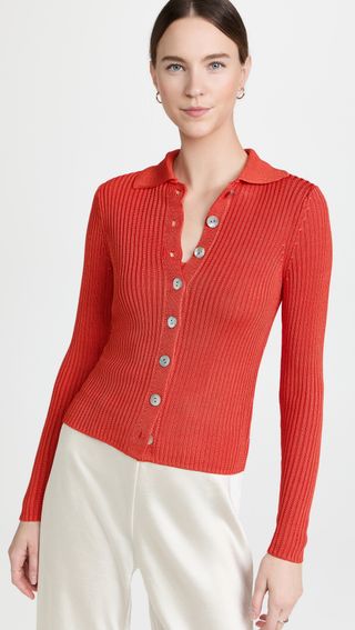 Vince + Ribbed Collared Cardigan