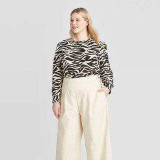 Who What Wear x Target + Animal Print Puff Long Sleeve Blouse