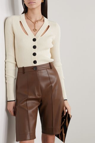 Proenza Schouler White Label + Cutout Ribbed Silk and Cotton-Blend Cardigan