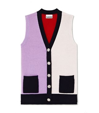 Ganni + Crystal-Embellished Color-Block Cashmere Vest