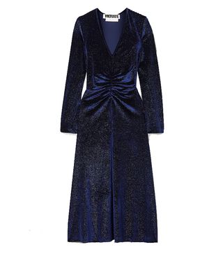 Rotate Birger Christensen + Ruched Glittered Velvet Midi Dress