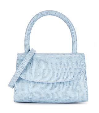 By FAR + Blue Mini Lizard-Effect Top Handle Bag