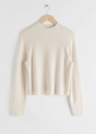 & Other Stories + Mock Neck Ribbed Eyelet Sweater
